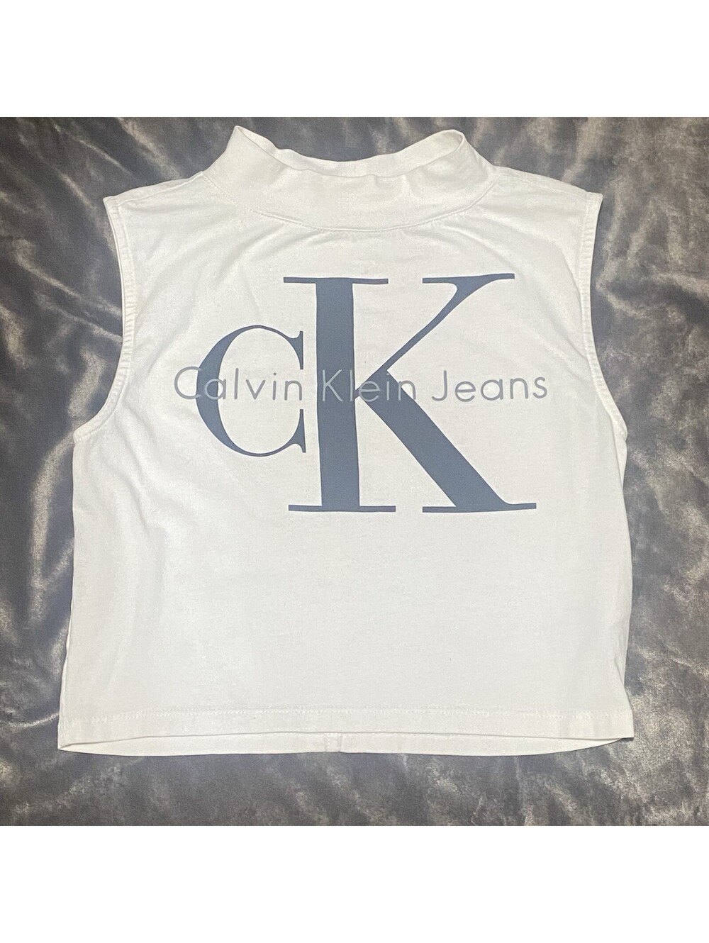 Calvin Klein Jeans Womens M White CK Logo Sleeveless Crop Top Shirt